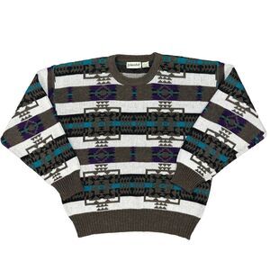 Vintage St Johns Bay Sweater Men Large Brown Wool Blend Pullover Aztec Tribal 90